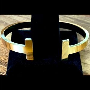 Beautiful Stainless Steel Gold-Tone T Hinged Bangle, NWOT!